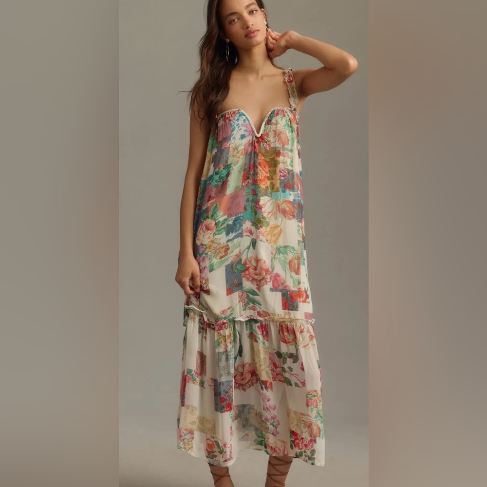Anthropologie Chiffon Shift Midi Dress Size M